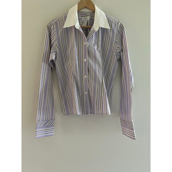 Liz Claiborne Tops - Liz Claiborne Button Down Shirt Purple Stripes White Contrast Collar Size 8 JL